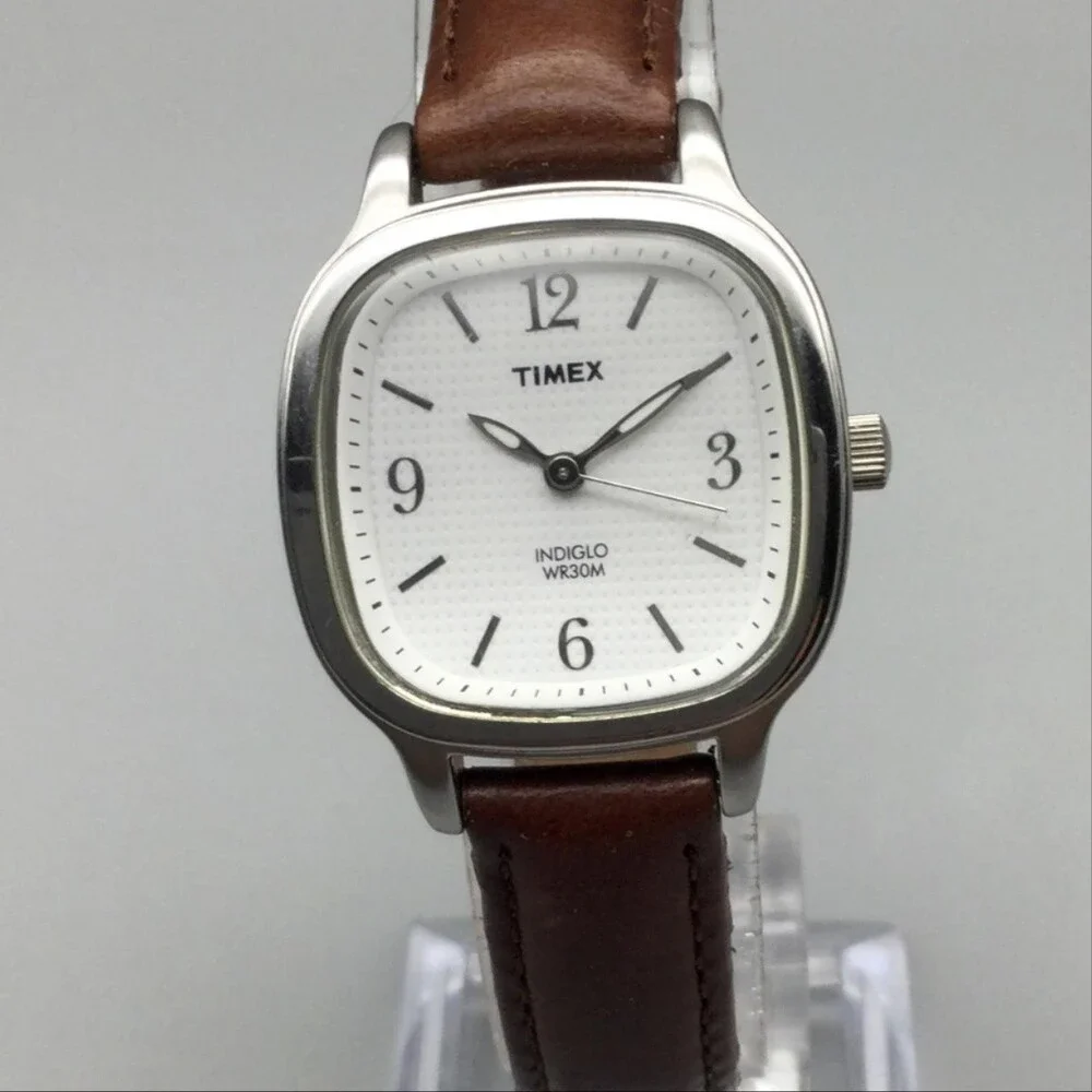 Timex Indiglo Womens Watch 26mm White Dial Brown Leather T24001 New Battery